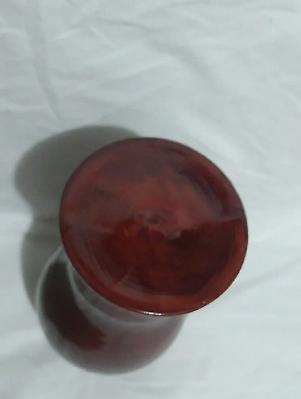 VNTG Japanese Red Lacquer Wood Vase  Mother-of-Pearl Crane  (B9)